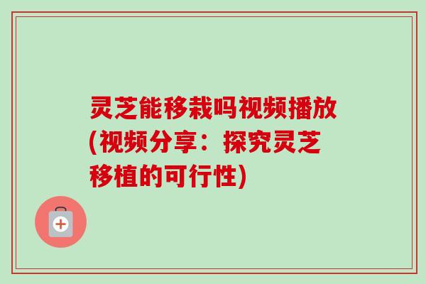 灵芝能移栽吗视频播放(视频分享:探究灵芝移植的可行性)-第1张图片-卓越灵芝孢子粉 灵芝能移栽吗视频播放(视频分享:探究灵芝移植的可行性)-第1张图片-卓越灵芝孢子粉