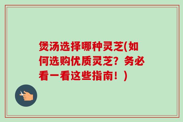 煲汤选择哪种灵芝(如何选购优质灵芝?务必看一看这些指南!)-第1张图片-卓越灵芝孢子粉 煲汤选择哪种灵芝(如何选购优质灵芝?务必看一看这些指南!)-第1张图片-卓越灵芝孢子粉