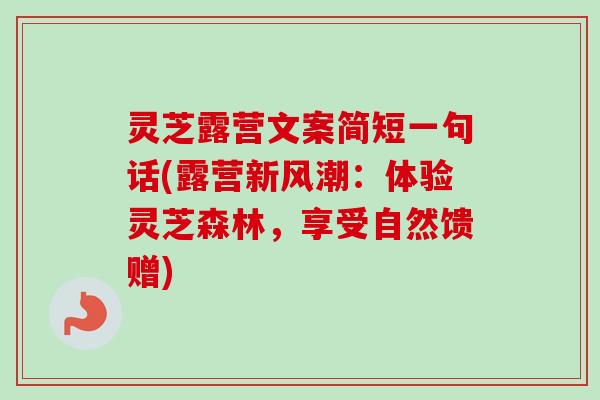 灵芝露营文案简短一句话(露营新风潮:体验灵芝森林,享受自然馈赠)-第1张图片-卓越灵芝孢子粉 灵芝露营文案简短一句话(露营新风潮:体验灵芝森林,享受自然馈赠)-第1张图片-卓越灵芝孢子粉