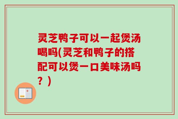灵芝鸭子可以一起煲汤喝吗(灵芝和鸭子的搭配可以煲一口美味汤吗？)-第1张图片-卓越灵芝孢子粉