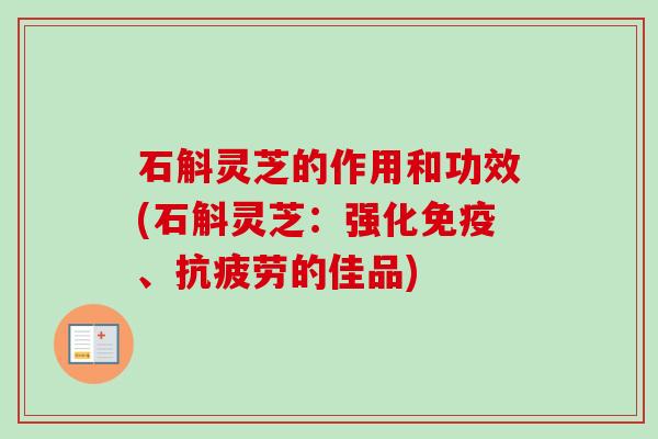 石斛灵芝的作用和功效(石斛灵芝:强化免疫、抗疲劳的佳品)-第1张图片-卓越灵芝孢子粉 石斛灵芝的作用和功效(石斛灵芝:强化免疫、抗疲劳的佳品)-第1张图片-卓越灵芝孢子粉