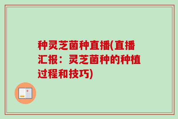 种灵芝菌种直播(直播汇报：灵芝菌种的种植过程和技巧)-第1张图片-卓越灵芝孢子粉