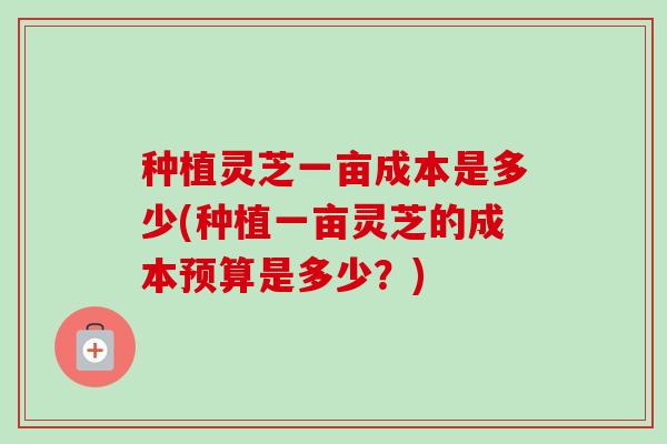 种植灵芝一亩成本是多少(种植一亩灵芝的成本预算是多少?)-第1张图片-卓越灵芝孢子粉 种植灵芝一亩成本是多少(种植一亩灵芝的成本预算是多少?)-第1张图片-卓越灵芝孢子粉