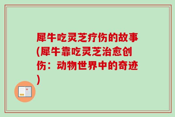 犀牛吃灵芝疗伤的故事(犀牛靠吃灵芝治愈创伤:动物世界中的奇迹)-第1张图片-卓越灵芝孢子粉 犀牛吃灵芝疗伤的故事(犀牛靠吃灵芝治愈创伤:动物世界中的奇迹)-第1张图片-卓越灵芝孢子粉