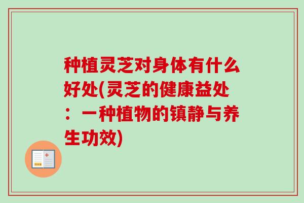 种植灵芝对身体有什么好处(灵芝的健康益处:一种植物的镇静与养生功效)-第1张图片-卓越灵芝孢子粉 种植灵芝对身体有什么好处(灵芝的健康益处:一种植物的镇静与养生功效)-第1张图片-卓越灵芝孢子粉