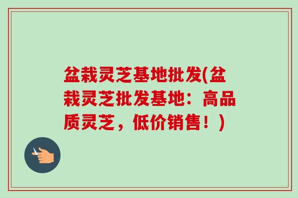 盆栽灵芝基地批发(盆栽灵芝批发基地：高品质灵芝，低价销售！)-第1张图片-卓越灵芝孢子粉