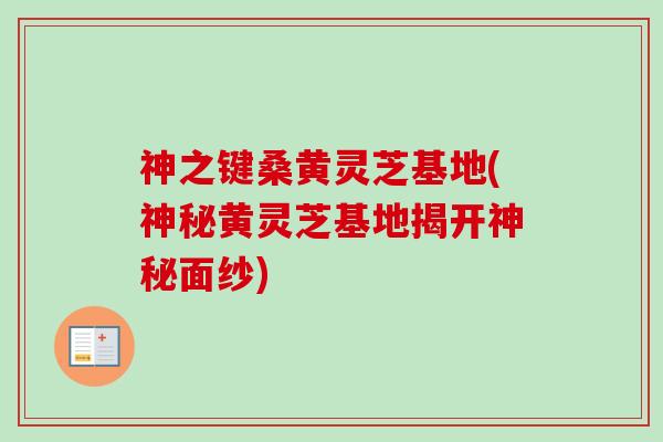 神之键桑黄灵芝基地(神秘黄灵芝基地揭开神秘面纱)-第1张图片-卓越灵芝孢子粉