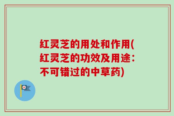 红灵芝的用处和作用(红灵芝的功效及用途:不可错过的中草药)-第1张图片-卓越灵芝孢子粉 红灵芝的用处和作用(红灵芝的功效及用途:不可错过的中草药)-第1张图片-卓越灵芝孢子粉