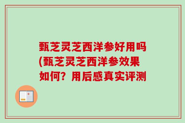 甄芝灵芝西洋参好用吗(甄芝灵芝西洋参效果如何?用后感真实评测-第1张图片-卓越灵芝孢子粉 甄芝灵芝西洋参好用吗(甄芝灵芝西洋参效果如何?用后感真实评测-第1张图片-卓越灵芝孢子粉