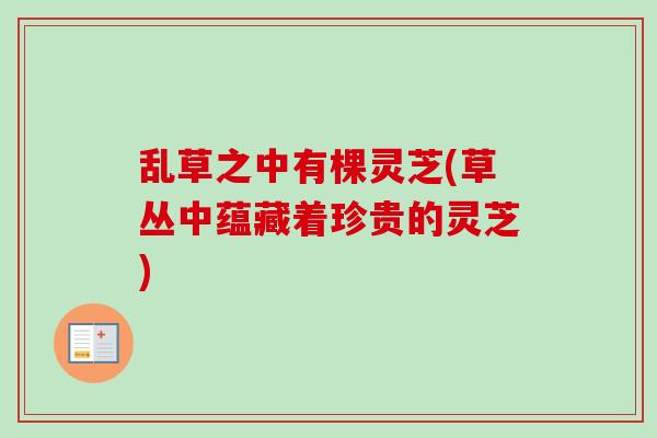乱草之中有棵灵芝(草丛中蕴藏着珍贵的灵芝)-第1张图片-卓越灵芝孢子粉 乱草之中有棵灵芝(草丛中蕴藏着珍贵的灵芝)-第1张图片-卓越灵芝孢子粉