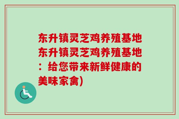 东升镇灵芝鸡养殖基地东升镇灵芝鸡养殖基地:给您带来新鲜健康的美味家禽)-第1张图片-卓越灵芝孢子粉 东升镇灵芝鸡养殖基地东升镇灵芝鸡养殖基地:给您带来新鲜健康的美味家禽)-第1张图片-卓越灵芝孢子粉