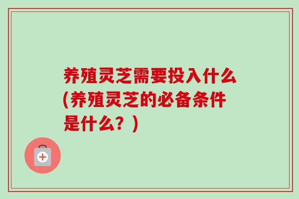 养殖灵芝需要投入什么(养殖灵芝的必备条件是什么？)-第1张图片-卓越灵芝孢子粉