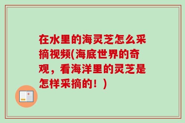 在水里的海灵芝怎么采摘视频(海底世界的奇观,看海洋里的灵芝是怎样采摘的!)-第1张图片-卓越灵芝孢子粉 在水里的海灵芝怎么采摘视频(海底世界的奇观,看海洋里的灵芝是怎样采摘的!)-第1张图片-卓越灵芝孢子粉