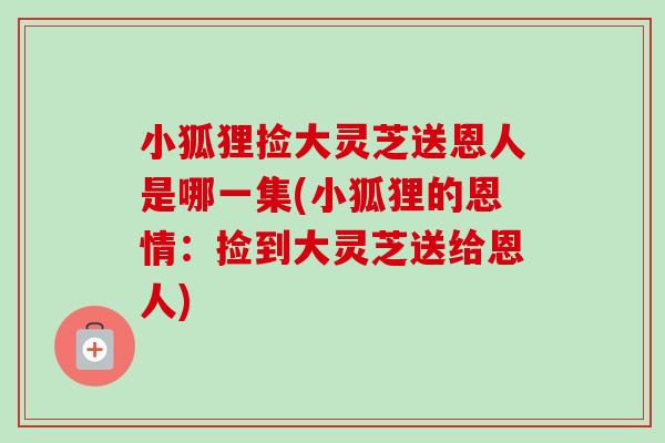 小狐狸捡大灵芝送恩人是哪一集(小狐狸的恩情:捡到大灵芝送给恩人)-第1张图片-卓越灵芝孢子粉 小狐狸捡大灵芝送恩人是哪一集(小狐狸的恩情:捡到大灵芝送给恩人)-第1张图片-卓越灵芝孢子粉