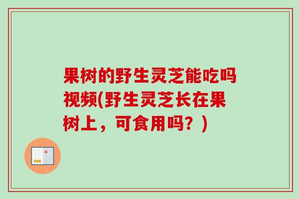 果树的野生灵芝能吃吗视频(野生灵芝长在果树上,可食用吗?)-第1张图片-卓越灵芝孢子粉 果树的野生灵芝能吃吗视频(野生灵芝长在果树上,可食用吗?)-第1张图片-卓越灵芝孢子粉