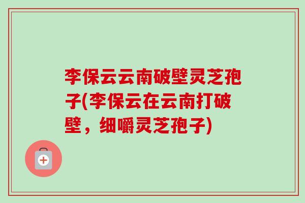 李保云云南破壁灵芝孢子(李保云在云南打破壁，细嚼灵芝孢子)-第1张图片-卓越灵芝孢子粉