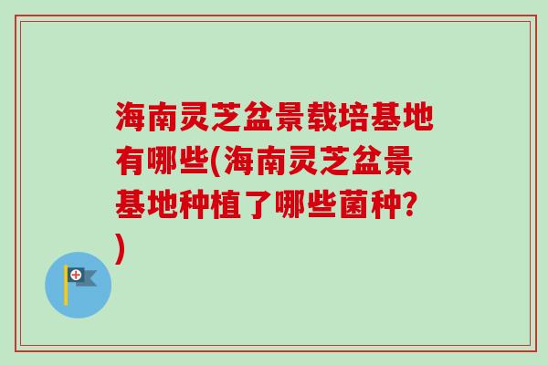 海南灵芝盆景载培基地有哪些(海南灵芝盆景基地种植了哪些菌种?)-第1张图片-卓越灵芝孢子粉 海南灵芝盆景载培基地有哪些(海南灵芝盆景基地种植了哪些菌种?)-第1张图片-卓越灵芝孢子粉