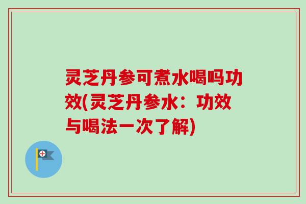 灵芝丹参可煮水喝吗功效(灵芝丹参水:功效与喝法一次了解)-第1张图片-卓越灵芝孢子粉 灵芝丹参可煮水喝吗功效(灵芝丹参水:功效与喝法一次了解)-第1张图片-卓越灵芝孢子粉