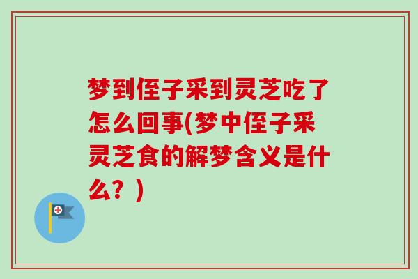 梦到侄子采到灵芝吃了怎么回事(梦中侄子采灵芝食的解梦含义是什么?)-第1张图片-卓越灵芝孢子粉 梦到侄子采到灵芝吃了怎么回事(梦中侄子采灵芝食的解梦含义是什么?)-第1张图片-卓越灵芝孢子粉