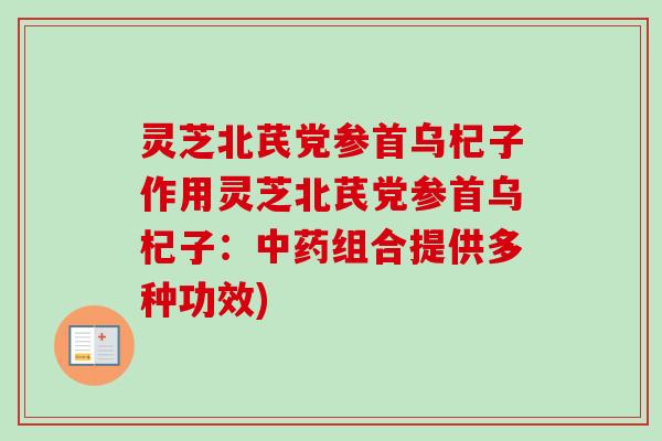 灵芝北芪党参首乌杞子作用灵芝北芪党参首乌杞子:中药组合提供多种功效)-第1张图片-卓越灵芝孢子粉 灵芝北芪党参首乌杞子作用灵芝北芪党参首乌杞子:中药组合提供多种功效)-第1张图片-卓越灵芝孢子粉