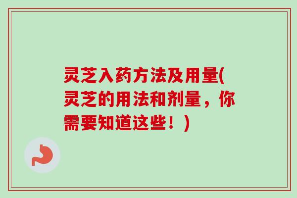 灵芝入药方法及用量(灵芝的用法和剂量,你需要知道这些!)-第1张图片-卓越灵芝孢子粉 灵芝入药方法及用量(灵芝的用法和剂量,你需要知道这些!)-第1张图片-卓越灵芝孢子粉