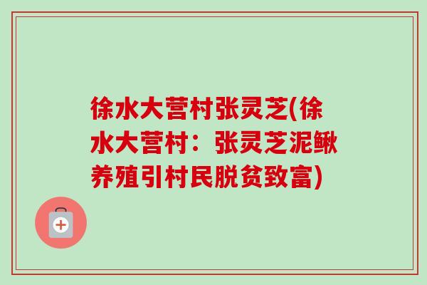 徐水大营村张灵芝(徐水大营村:张灵芝泥鳅养殖引村民脱贫致富)-第1张图片-卓越灵芝孢子粉 徐水大营村张灵芝(徐水大营村:张灵芝泥鳅养殖引村民脱贫致富)-第1张图片-卓越灵芝孢子粉