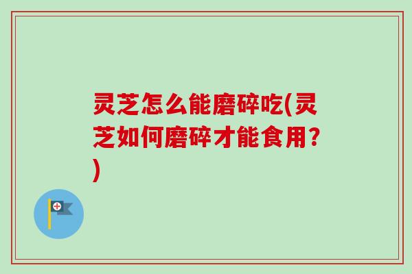 灵芝怎么能磨碎吃(灵芝如何磨碎才能食用?)-第1张图片-卓越灵芝孢子粉 灵芝怎么能磨碎吃(灵芝如何磨碎才能食用?)-第1张图片-卓越灵芝孢子粉