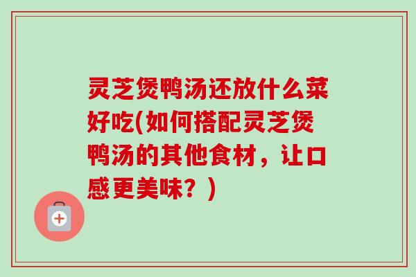 灵芝煲鸭汤还放什么菜好吃(如何搭配灵芝煲鸭汤的其他食材,让口感更美味?)-第1张图片-卓越灵芝孢子粉 灵芝煲鸭汤还放什么菜好吃(如何搭配灵芝煲鸭汤的其他食材,让口感更美味?)-第1张图片-卓越灵芝孢子粉