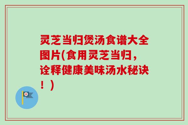 灵芝当归煲汤食谱大全图片(食用灵芝当归,诠释健康美味汤水秘诀!)-第1张图片-卓越灵芝孢子粉 灵芝当归煲汤食谱大全图片(食用灵芝当归,诠释健康美味汤水秘诀!)-第1张图片-卓越灵芝孢子粉