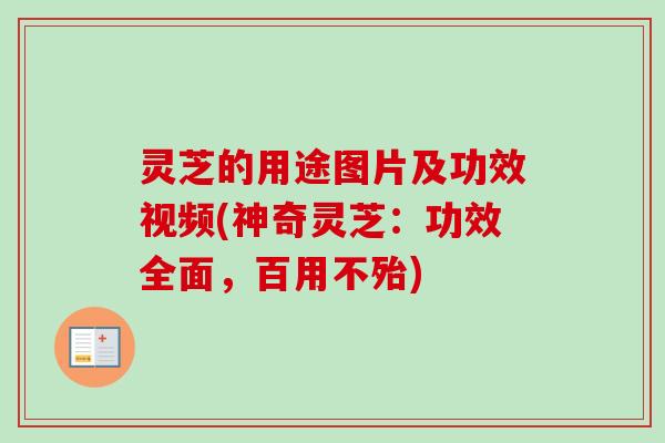 灵芝的用途图片及功效视频(神奇灵芝:功效全面,百用不殆)-第1张图片-卓越灵芝孢子粉 灵芝的用途图片及功效视频(神奇灵芝:功效全面,百用不殆)-第1张图片-卓越灵芝孢子粉