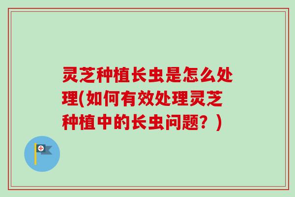 灵芝种植长虫是怎么处理(如何有效处理灵芝种植中的长虫问题？)-第1张图片-卓越灵芝孢子粉