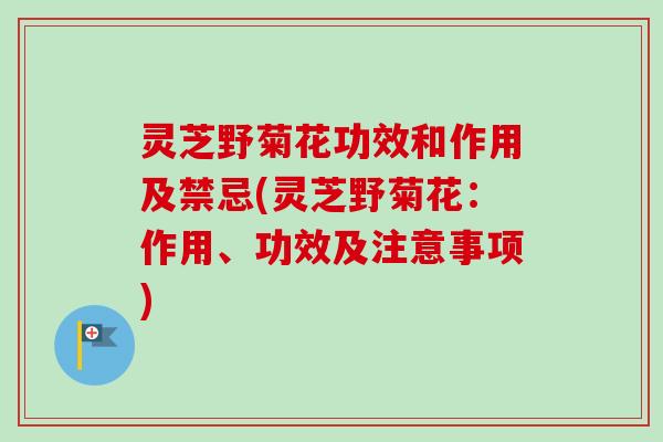 灵芝野菊花功效和作用及禁忌(灵芝野菊花:作用、功效及注意事项)-第1张图片-卓越灵芝孢子粉 灵芝野菊花功效和作用及禁忌(灵芝野菊花:作用、功效及注意事项)-第1张图片-卓越灵芝孢子粉