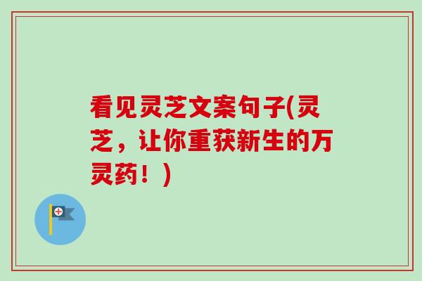 看见灵芝文案句子(灵芝，让你重获新生的万灵药！)-第1张图片-卓越灵芝孢子粉