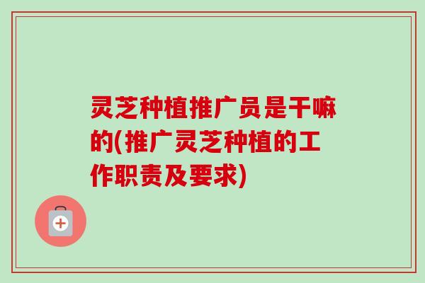 灵芝种植推广员是干嘛的(推广灵芝种植的工作职责及要求)-第1张图片-卓越灵芝孢子粉 灵芝种植推广员是干嘛的(推广灵芝种植的工作职责及要求)-第1张图片-卓越灵芝孢子粉