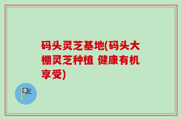码头灵芝基地(码头大棚灵芝种植 健康有机享受)-第1张图片-卓越灵芝孢子粉 码头灵芝基地(码头大棚灵芝种植 健康有机享受)-第1张图片-卓越灵芝孢子粉