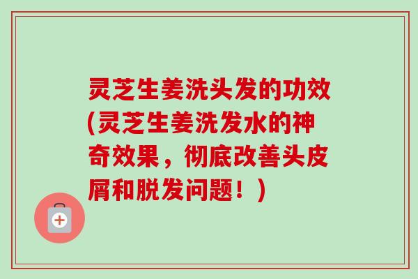 灵芝生姜洗头发的功效(灵芝生姜洗发水的神奇效果,彻底改善头皮屑和脱发问题!)-第1张图片-卓越灵芝孢子粉 灵芝生姜洗头发的功效(灵芝生姜洗发水的神奇效果,彻底改善头皮屑和脱发问题!)-第1张图片-卓越灵芝孢子粉