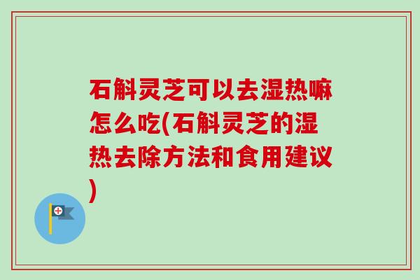 石斛灵芝可以去湿热嘛怎么吃(石斛灵芝的湿热去除方法和食用建议)-第1张图片-卓越灵芝孢子粉 石斛灵芝可以去湿热嘛怎么吃(石斛灵芝的湿热去除方法和食用建议)-第1张图片-卓越灵芝孢子粉