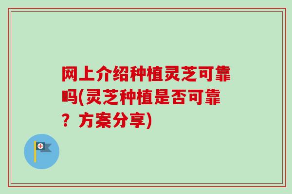 网上介绍种植灵芝可靠吗(灵芝种植是否可靠?方案分享)-第1张图片-卓越灵芝孢子粉 网上介绍种植灵芝可靠吗(灵芝种植是否可靠?方案分享)-第1张图片-卓越灵芝孢子粉
