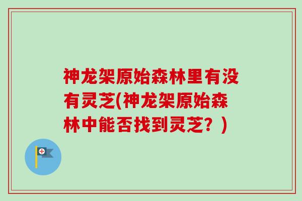 神龙架原始森林里有没有灵芝(神龙架原始森林中能否找到灵芝?)-第1张图片-卓越灵芝孢子粉 神龙架原始森林里有没有灵芝(神龙架原始森林中能否找到灵芝?)-第1张图片-卓越灵芝孢子粉
