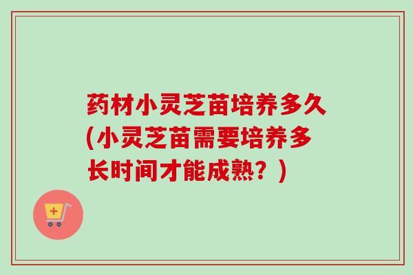 药材小灵芝苗培养多久(小灵芝苗需要培养多长时间才能成熟？)-第1张图片-卓越灵芝孢子粉