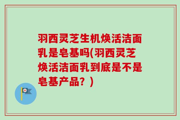 羽西灵芝生机焕活洁面乳是皂基吗(羽西灵芝焕活洁面乳到底是不是皂基产品?)-第1张图片-卓越灵芝孢子粉 羽西灵芝生机焕活洁面乳是皂基吗(羽西灵芝焕活洁面乳到底是不是皂基产品?)-第1张图片-卓越灵芝孢子粉