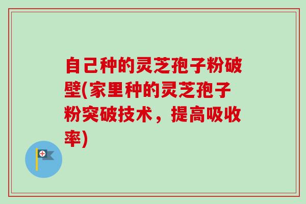 自己种的灵芝孢子粉破壁(家里种的灵芝孢子粉突破技术,提高吸收率)-第1张图片-卓越灵芝孢子粉 自己种的灵芝孢子粉破壁(家里种的灵芝孢子粉突破技术,提高吸收率)-第1张图片-卓越灵芝孢子粉