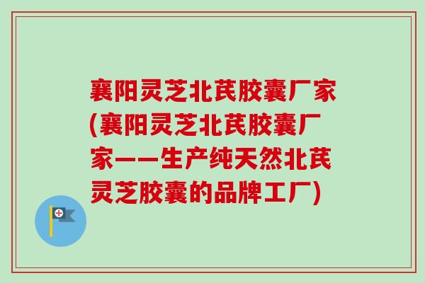 襄阳灵芝北芪胶囊厂家(襄阳灵芝北芪胶囊厂家——生产纯天然北芪灵芝胶囊的品牌工厂)-第1张图片-卓越灵芝孢子粉