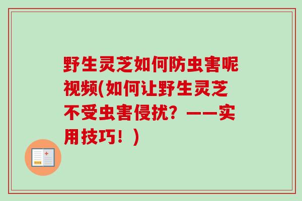 野生灵芝如何防虫害呢视频(如何让野生灵芝不受虫害侵扰?——实用技巧!)-第1张图片-卓越灵芝孢子粉 野生灵芝如何防虫害呢视频(如何让野生灵芝不受虫害侵扰?——实用技巧!)-第1张图片-卓越灵芝孢子粉