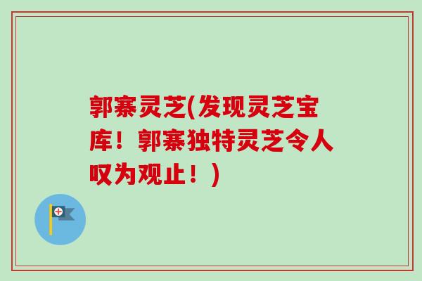 郭寨灵芝(发现灵芝宝库!郭寨独特灵芝令人叹为观止!)-第1张图片-卓越灵芝孢子粉 郭寨灵芝(发现灵芝宝库!郭寨独特灵芝令人叹为观止!)-第1张图片-卓越灵芝孢子粉
