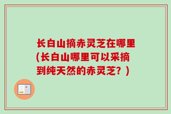 长白山摘赤灵芝在哪里(长白山哪里可以采摘到纯天然的赤灵芝?)-第1张图片-卓越灵芝孢子粉 长白山摘赤灵芝在哪里(长白山哪里可以采摘到纯天然的赤灵芝?)-第1张图片-卓越灵芝孢子粉