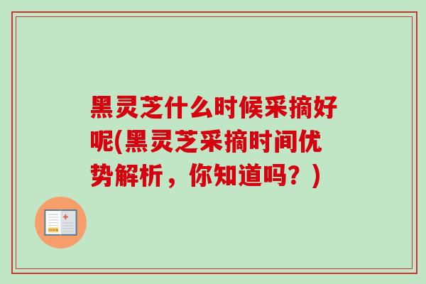 黑灵芝什么时候采摘好呢(黑灵芝采摘时间优势解析，你知道吗？)-第1张图片-卓越灵芝孢子粉