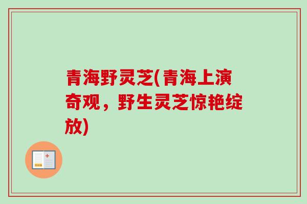 青海野灵芝(青海上演奇观,野生灵芝惊艳绽放)-第1张图片-卓越灵芝孢子粉 青海野灵芝(青海上演奇观,野生灵芝惊艳绽放)-第1张图片-卓越灵芝孢子粉