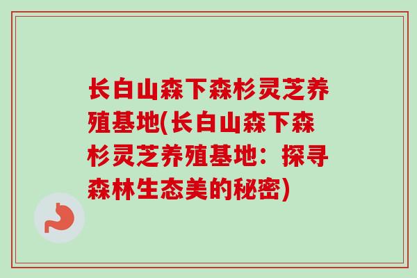 长白山森下森杉灵芝养殖基地(长白山森下森杉灵芝养殖基地:探寻森林生态美的秘密)-第1张图片-卓越灵芝孢子粉 长白山森下森杉灵芝养殖基地(长白山森下森杉灵芝养殖基地:探寻森林生态美的秘密)-第1张图片-卓越灵芝孢子粉