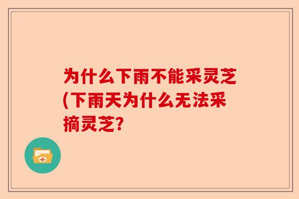 为什么下雨不能采灵芝(下雨天为什么无法采摘灵芝？-第1张图片-卓越灵芝孢子粉